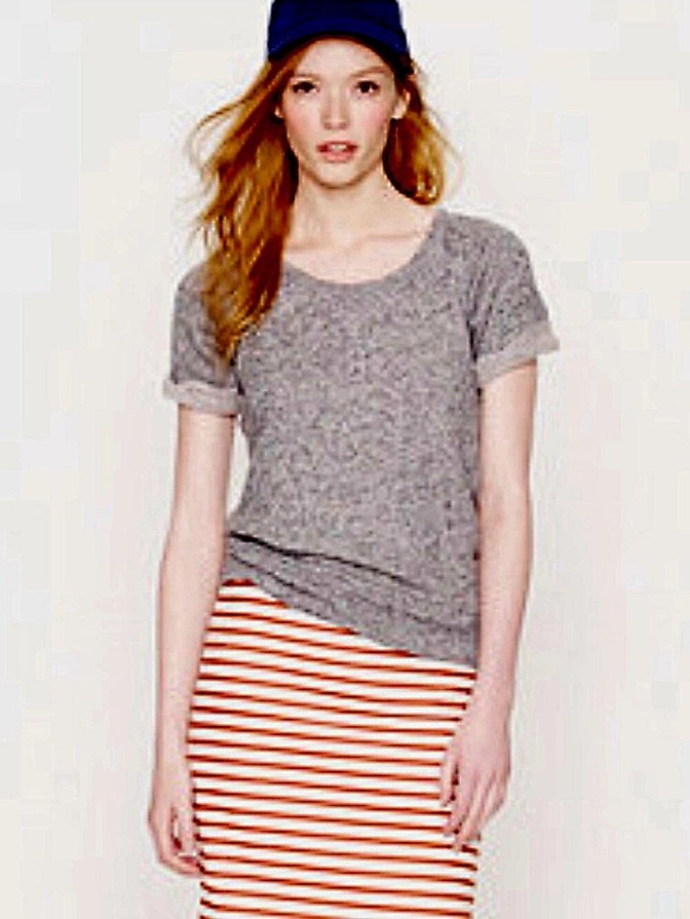 J Crew | Orange White Stripe The Pencil Skirt 8